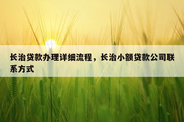 长治贷款办理详细流程，长治小额贷款公司联系方式